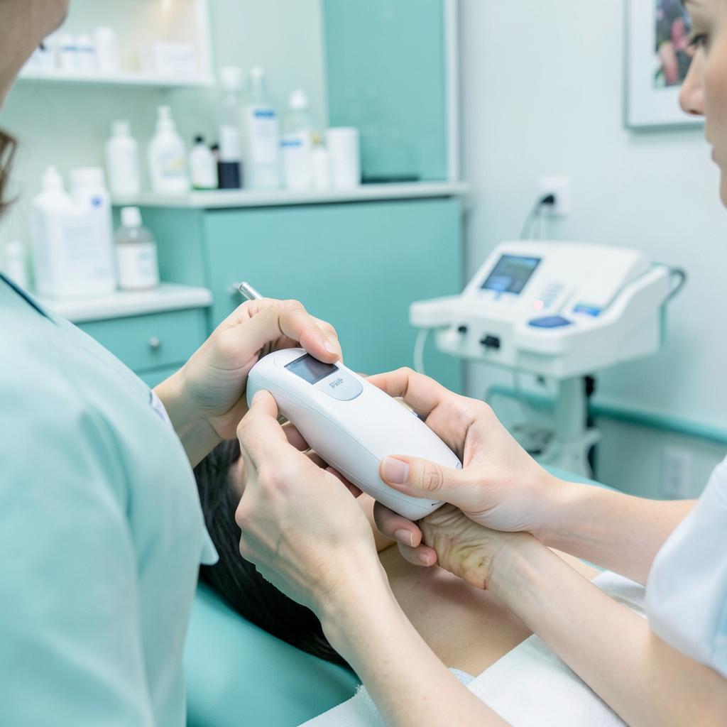 Profissional ajustando equipamento de estética