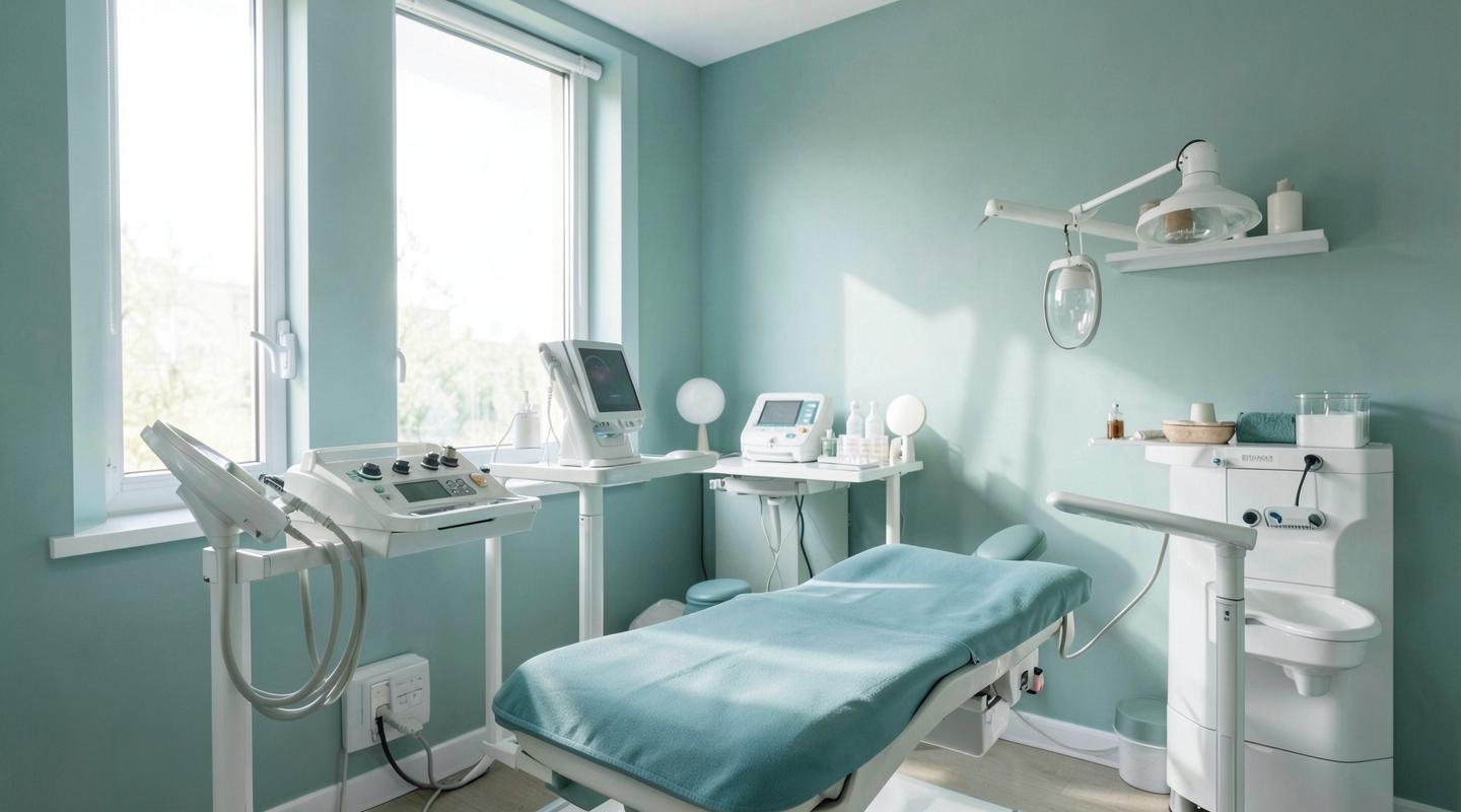 Sala de procedimentos em clínica de biomedicina estética